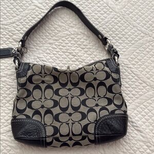 Coach Black and Cream Signature Shoulder Bag